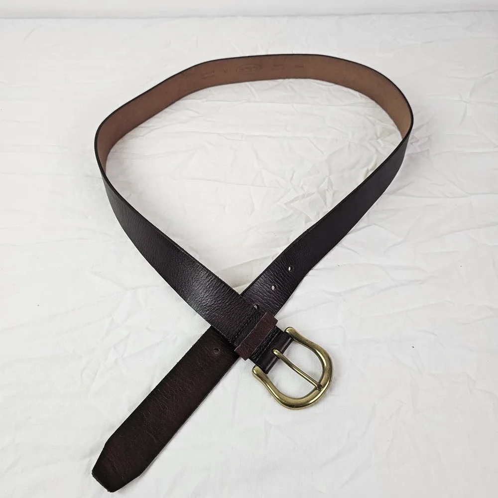 Talbots Womens Dark Brown Leather Belt Solid Brass Buckle Size 2X Style 6149W